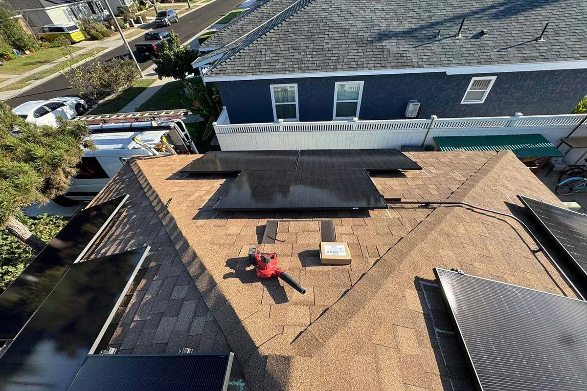 Solar panels on a tile roof during a removal and reinstallation project