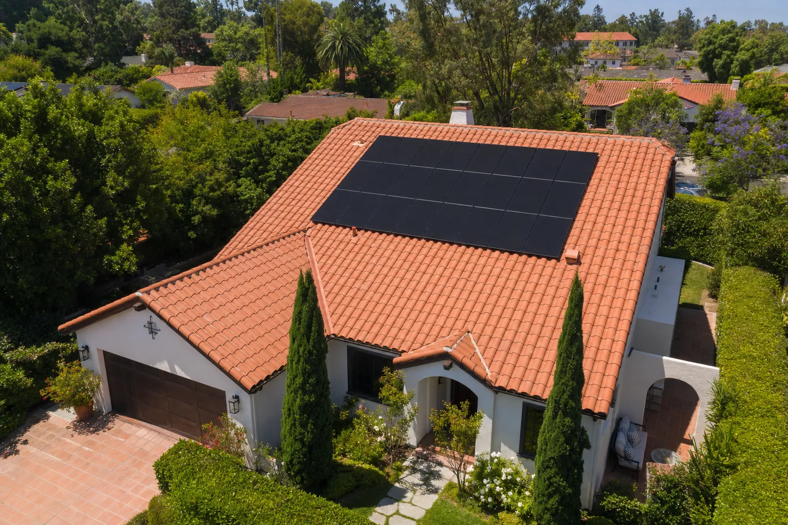 Solar panels on a tile roof during a removal and reinstallation project